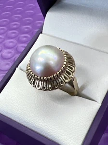 ❤️ 14k Yellow Gold HUGE 13+mm Pearl Fashion Cocktail Ring Sz 6 3/4 - Bild 1 von 8