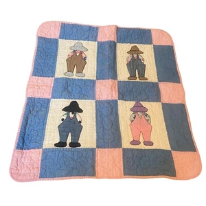 Vintage Handmade Baby Blanket Quilt Bedding Pink Blue Toddler 33.5”x31” Small - Picture 1 of 7