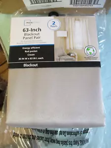 MAINSTAYS BLACKOUT CREAM CURTAIN PANEL PAIR 30 X 63 INCH S12 - Picture 1 of 3