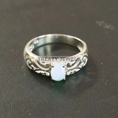 Piedras preciosas de ópalo de corte ovalado con anillo de plata de ley 925 para hombre #B354 Foto 1 de 4