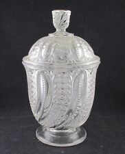 EAPG 1890S DORIC FEATHER MCKEE NATIONAL CLEAR GLASS COVERED SUGAR BOWL 7.5IN lp