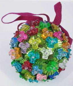 Vintage Hand Decorated 3" Styrofoam Foil & Beaded Christmas Ornament - Picture 1 of 6