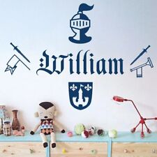 Personalised Name Boys Wall Art Sticker Knight Sword Armour Trum Removable