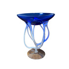 Vintage Murano Stretched Glass Standing Bowl Cobalt Blue 9" Art Decor