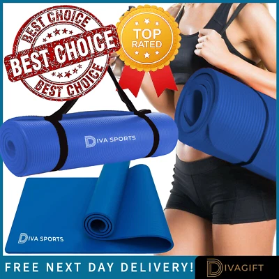 BLUE YOGA MAT 15MM THICK GYM EXERCISE FITNESS PILATES WORKOUT NON-SLIP 60x185CM  - Image 1 of 4