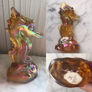 Rare Fenton Seahorse Sea Horse Carnival Glass Figurine Amber Gold Signed - Picture 1 of 10