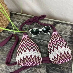 Perry Ellis Knit Bikini Swim Suit Padded Chevron Triangle Slide Top S - Picture 1 of 6