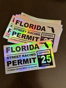 BOGO SALE! FLORIDA Street Racing Permit Car Truck Window Sticker Stickers Decal - Picture 1 of 1