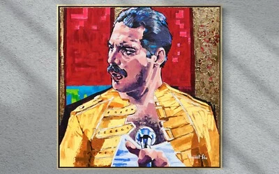 ФРЕДДИ РТУТЬ Оригинал Смешанные Материалы Ограниченный Выпуск ХОЛСТ Печать Queen Band - Изображение 1 из 4