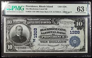 1902 $10 Nat'l Currency, Blackstone Canal Nat'l Bank, Providence, RI! CU 63 EPQ! - Picture 1 of 4