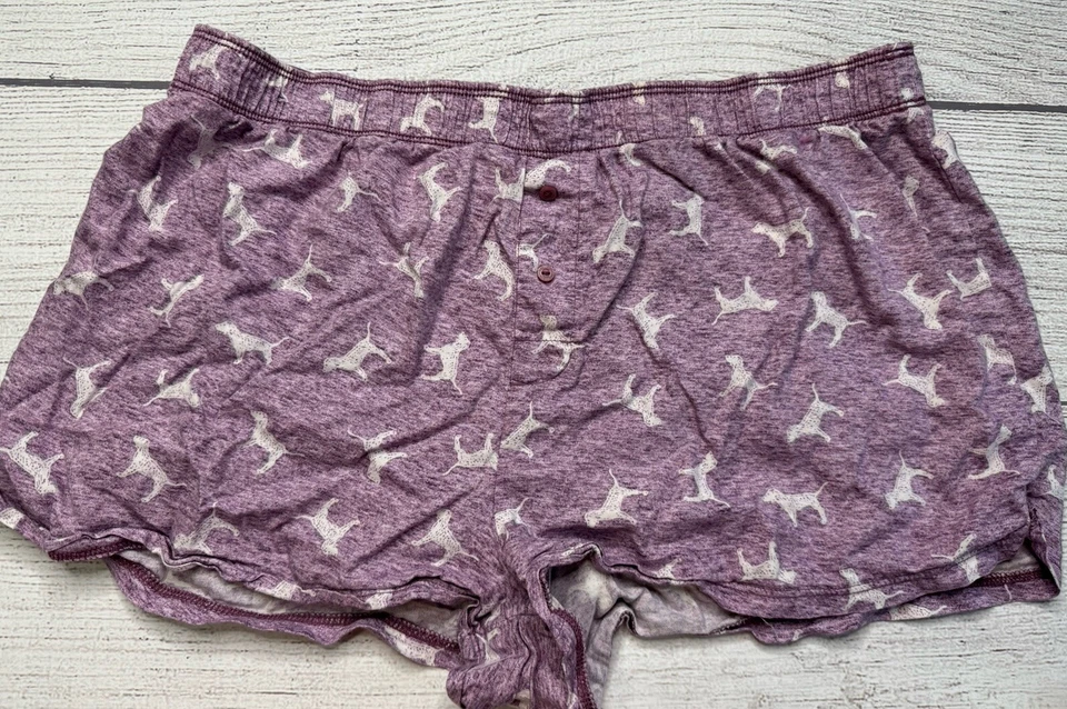 Lindo pijama de franela rosa Victoria's Secret para dormir corto cuadrado púrpura logotipo de perro L Foto 1 de 4