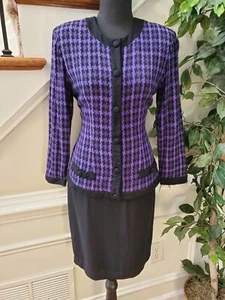 VTG Talbots Purple/Black Polyester Long Sleeve Round Neck Knee Length Dress 10 - Picture 1 of 12