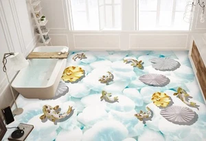 3D Leaf Goldfish G6168 Floor WallPaper Murals Wall Print Decal AJ Coco 2024 - Picture 1 of 5