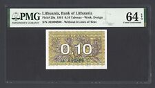 Lithuania 0.10 Talonas 1991 P29a Uncirculated Grade 64