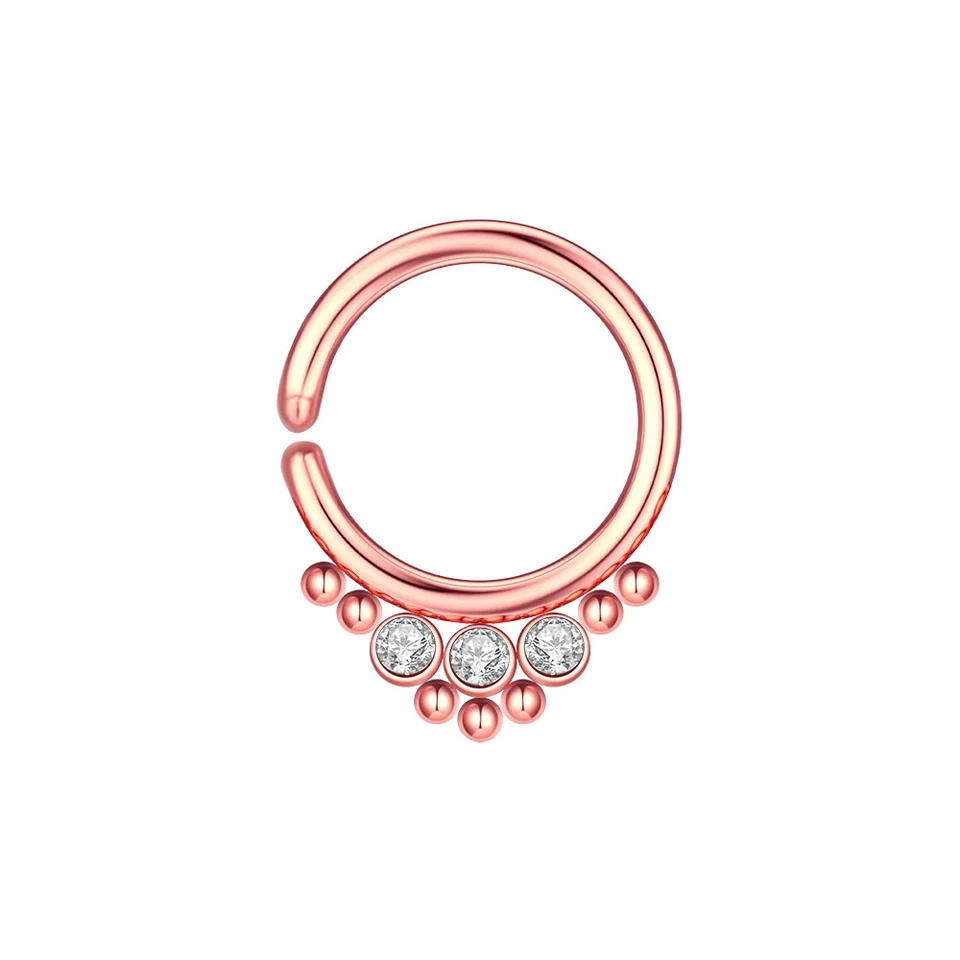 18G Crystal Nose Ring Open Hoop Lip Body Piercing Clip On Studs Stainless Steel - Image 1 of 4