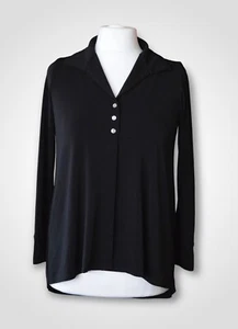 MarlaWynne Luxe Crepe Collared Button Shirt Black Size S - Picture 1 of 6