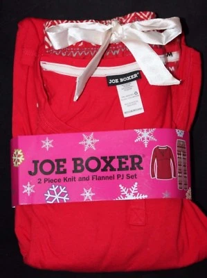 Conjunto de pijama Joe Boxer feminino renas malha vermelha manga comprida e flanela grande - Imagem 1 de 4