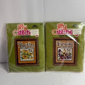Sunset Designs Jiffy Stitchery gezähltes Kreuzstich-Set 2-teilig Gänseblümchen Stiefmütterchen Samen - Bild 1 von 4