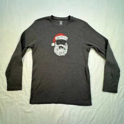 Lucky Brand Shirt Men L Gray Thermal Santa Sleepwear Long Sleeve Winter Holiday - Image 1 of 4
