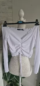 Boohoo Tall Crop Top Off The Shoulder With Tie Front White Colour Size 6 - Picture 1 of 10