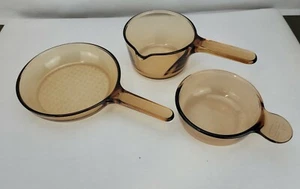 Vintage Vision Corning Amber Glass 7" Skillet 3C Sauce Pan France Soup Bowl USA - Picture 1 of 11