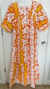 VTG Royal Creations Hawaiian Maxi Dress Large Orange Hibiscus Floral Mumu - Picture 1 of 14