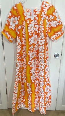 Maxi Vestido Hawaiano De Colección Royal Creations Grande Naranja Hibisco Floral Mumu Foto 1 de 4