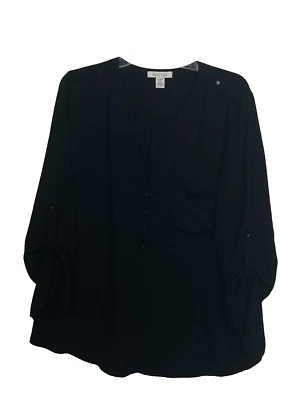 Blusa túnica Kenneth Cole REACTION para mujer poli crepé/tejido cuello en V negra talla XL Foto 1 de 4