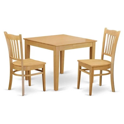 East West Furniture Oxford 3-piece Wood Dining Table and Chair Set in Oak - Image 1 of 4