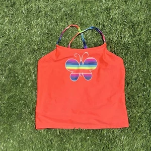 OP L/G 10-12 Girls Orange Rainbow Butterfly Criss Cross Back Tankini Top - Picture 1 of 4