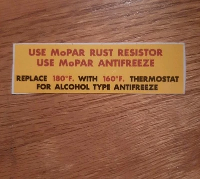 Chrysler Dodge DeSoto Plymouth 1955 65 núcleo correcto soporte anticongelante calcomanía EE. UU. Foto 1 de 2