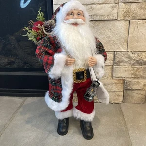 Weihnachtsmann Weihnachten stehend Santa 18" groß Dekoration kariert Mantel Tasche Laterne ohne Karton - Bild 1 von 14