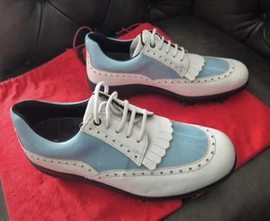 Vintage Bally 2 Tone White/light blue Golf Shoes And Dust Bag Brand New Size 6.5 - Picture 1 of 10