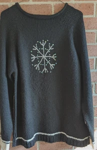 Vintage Quacker Factory Womens Sweater Snowflake Sz M Embroidered Sequin Wool Bl - Picture 1 of 6