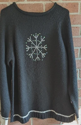 Vintage Quacker Factory Womens Sweater Snowflake Sz M Embroidered Sequin Wool Bl - Image 1 of 4