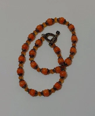 24 Inch Gold Tone Orange Stone And Amber Crystal Bead Neclace - Image 1 of 4