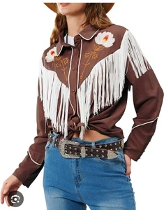 JOHN MOON Women's Floral Embroidered Fringe Western Shirts Rodeo Cowgirl Button - Picture 1 of 16