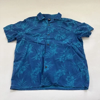 Lands End Traditional Fit Hawaiian Shirt Rayon Cotton Short Sleeve Blue Large - Image 1 of 4