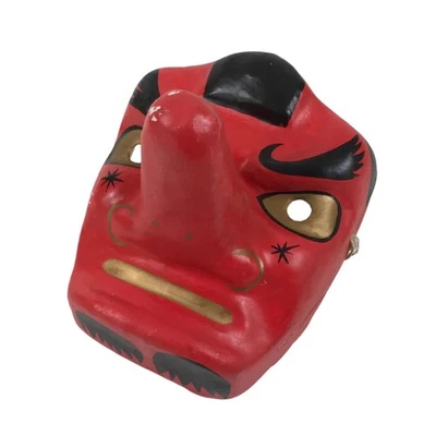 Japanese Paper Mache Tengu Noh Mask Vtg Demon Nohmen Kagura Dance Red OM83 - Image 1 of 4
