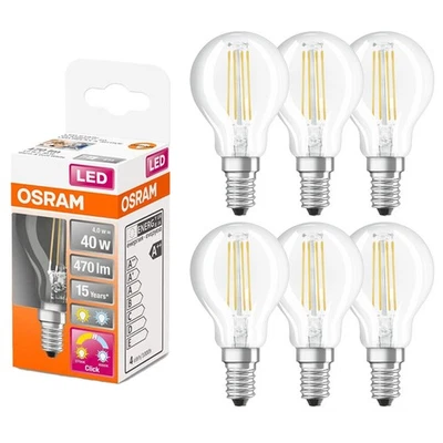 6 x Osram LED Filament Tropfen 5W = 40W E14 klar 470lm warm & kaltweiß Schalter - Bild 1 von 4