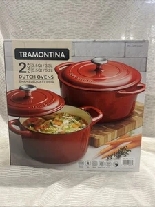 Tramontina Enameled Cast Iron Dutch Ovens Red 3.5QT & 5.5QT 2 Packs - Picture 1 of 2