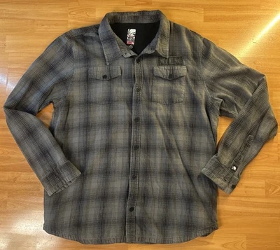 Metal Mulisha Route 1 Black Grey Red Yarn Dye Plaid Button Up Men's Shirt XXL - Image 1 of 4