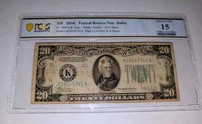 1934-C $20 Dallas FR.2057a-K New Back PCGS Banknote CF15 – Only One Graded 1/0 - Image 1 of 4