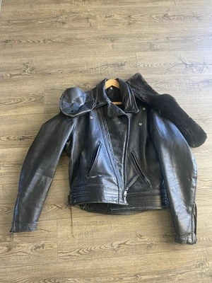 Vintage 1960s Cal Leather Size 45 Chest Jacket Flannel And Fur Lined - Image 1 of 4