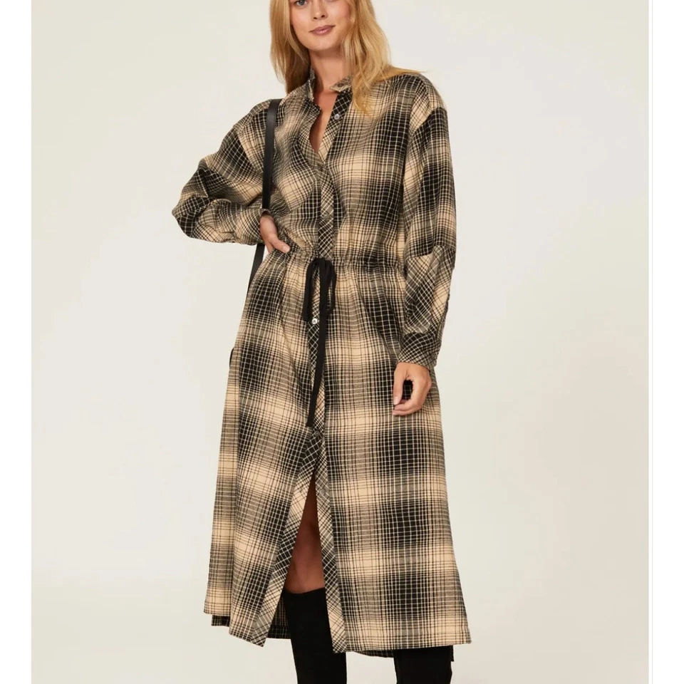 Vestido Camisa Blusa Joie Gris Cuadros MEDIANO Franela Algodón Diseñador Occidental $300 Foto 1 de 4