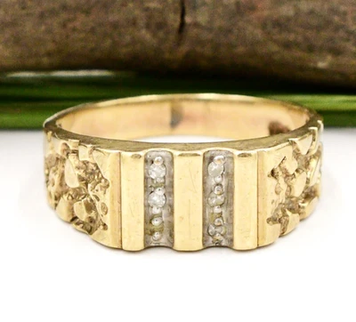 10k Yellow Gold Diamond Nugget Style Band Ring Size 10.75 - Image 1 of 4