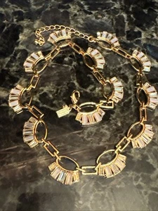 KATE SPADE COUTURE CLINK OF ICE BAGUETTE RHINESTONES G/T STATEMENT ADJ. NECKLACE - Picture 1 of 9