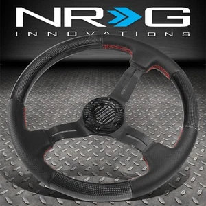 NRG 350MM 1.5"DEEP DISH RED STITCH CARBON FIBER STEERING WHEEL W/ LEATHER ACCENT - Picture 1 of 7