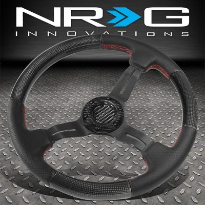 NRG 350MM 1.5"DEEP DISH RED STITCH CARBON FIBER STEERING WHEEL W/ LEATHER ACCENT - Image 1 of 4