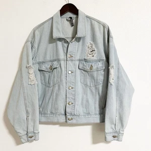 Tic Toc Distressed Oversized Jeansjacke helle Waschung Gr. M Streetwear Grunge - Bild 1 von 9